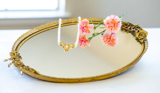 Gold Oval Mirror Trays