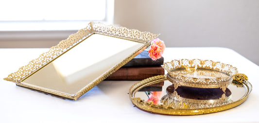 Gold Oval Mirror Trays